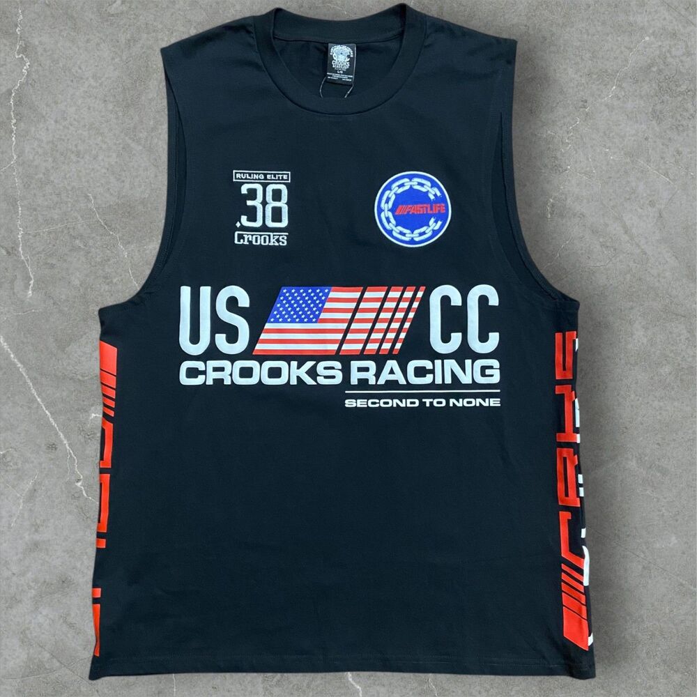 Crooks & Castles NWT 'Crooks Racing' No. 38 Sleeveless Tee Black Men's Size L